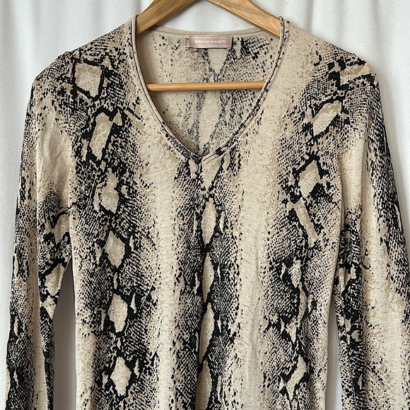 Bruno Manetti Cream Snakeskin Print Long Sleeve Silk Blouse Shirt Top Sz 40/US 4 - Picture 3 of 4